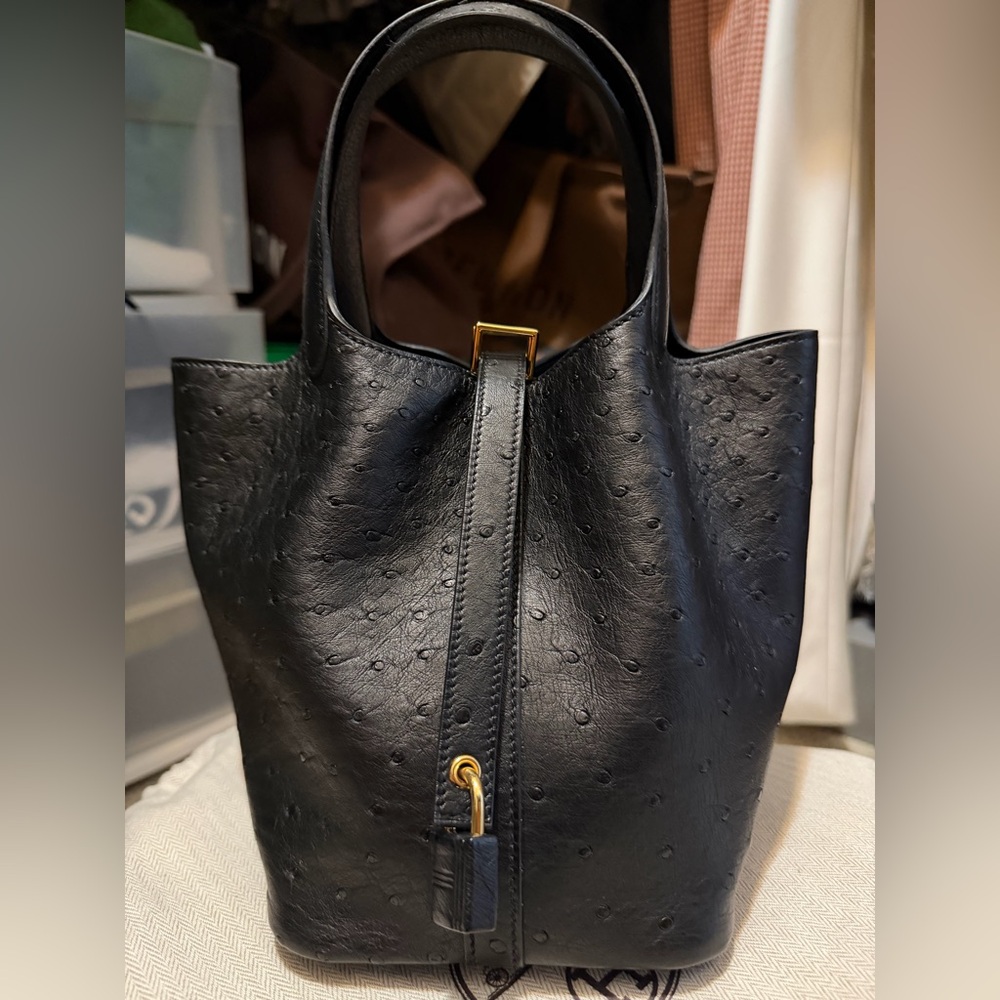 Hermes Black Ostrich Leather Tote
